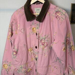 L.L. Bean Pink Floral Jacket with Brown Collar